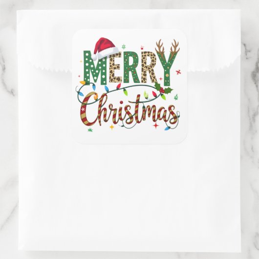 Wild & Whimsical Merry Christmas Leopard Print  スクエアシール (バッグ)