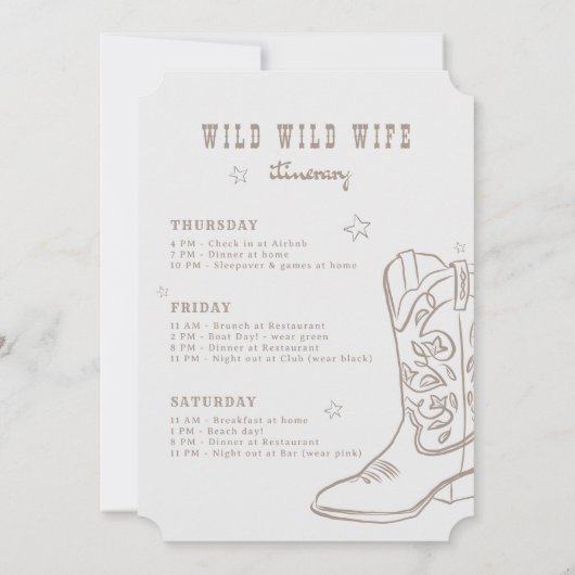 Wild Wild Wife Bachelorette Invitation  (裏面)
