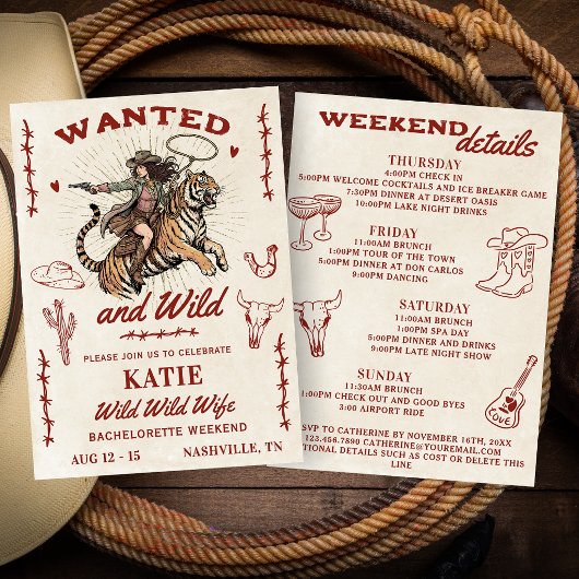 Wild Wild Wife Bachelorette Weekend Itinerary  招待状