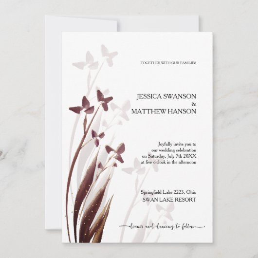 Wild & Wine-Stained Watercolor Floral 招待状 (正面)