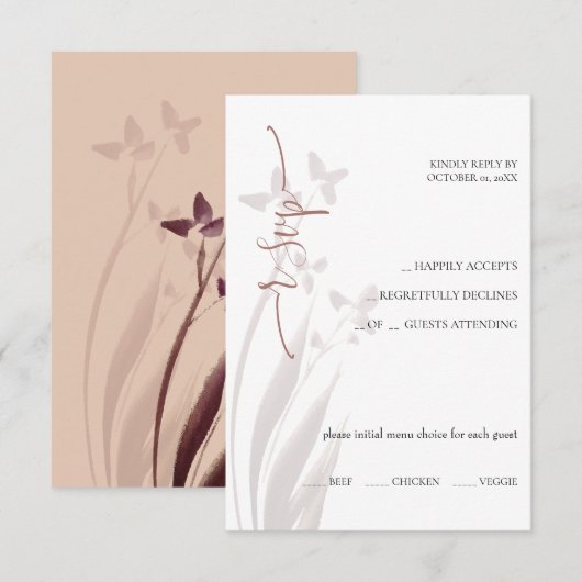 Wild & Wine-Stained Watercolor Floral RSVP Card (正面/裏面)