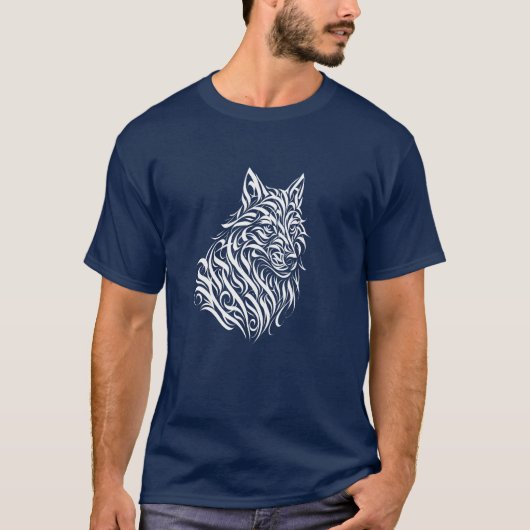 Wild Wolf – ヴィンテージインク ラインアート野生動物デザイン Tシャツ (正面)