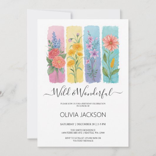 Wild & Wonderful Watercolor バースデー招待状 招待状 (正面)