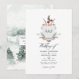 Wild Woodland Laurel Crest QRコード 返信要請 ウェディング 招待状