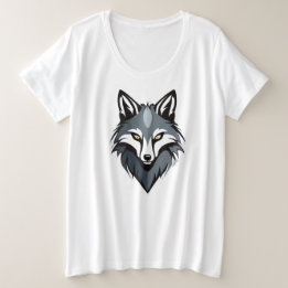 WildAuraの力強いオオカミの顔Tシャツ - 強さとスタイル プラスサイズTシャツ