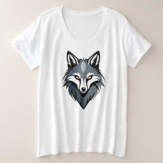 WildAuraの力強いオオカミの顔Tシャツ - 強さとスタイル プラスサイズTシャツ