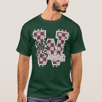Wildcats Checkered Maroon Wildcat Pride School Spi Tシャツ