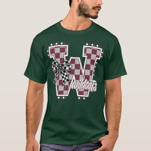Wildcats Checkered Maroon Wildcat Pride School Spi Tシャツ (正面)