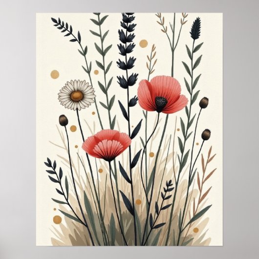 Wildcrafted Harmony – Boho Botanical Line Art ポスター (正面)