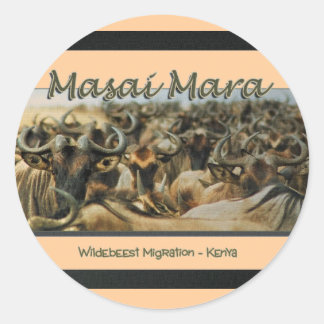 Wildebeest / Gnu migration, safariスタンプ ラウンドシール