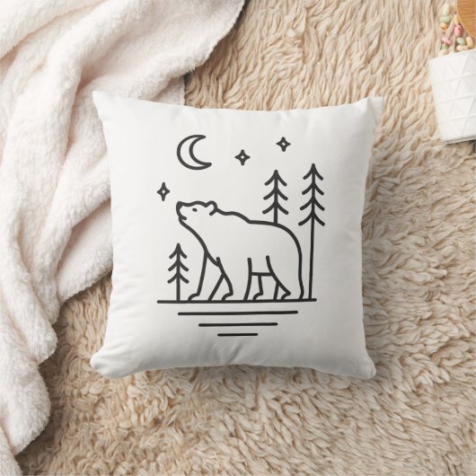 Wilderness Bear Under the Moon Decorative Pillow クッション (ブランケット)