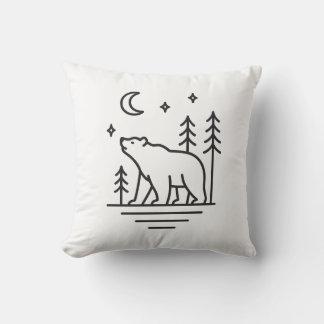 Wilderness Bear Under the Moon Decorative Pillow クッション
