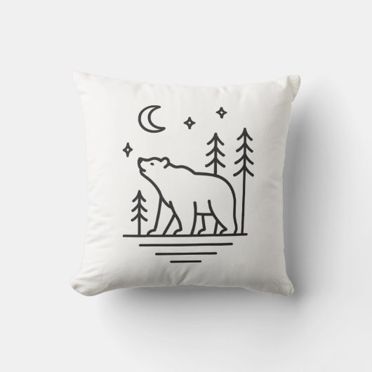 Wilderness Bear Under the Moon Decorative Pillow クッション (正面)