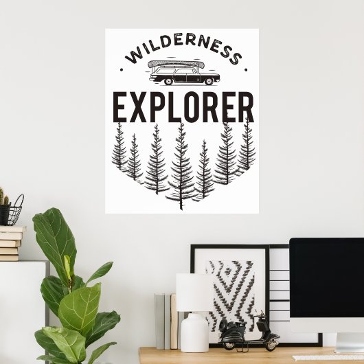 Wilderness Explorer Station Wagon Canoe Trees ポスター (ホームオフィス)