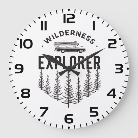 Wilderness Explorer Station Wagon Canoe Trees ラージ壁時計 (正面)
