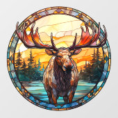 Wilderness Forest Moose Faux Stained Glass ウィンドウサイン (シート)