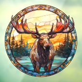 Wilderness Forest Moose Faux Stained Glass ウィンドウサイン (シート3)