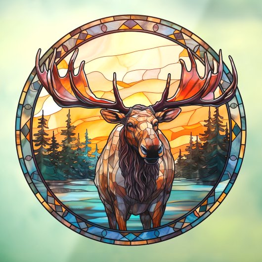 Wilderness Forest Moose Faux Stained Glass ウィンドウサイン (シート3)