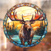 Wilderness Forest Moose Faux Stained Glass ウィンドウサイン (シート2)