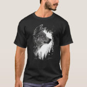 Wilderness Wanderer, Monochrome Wolf in the Night  Tシャツ (正面)