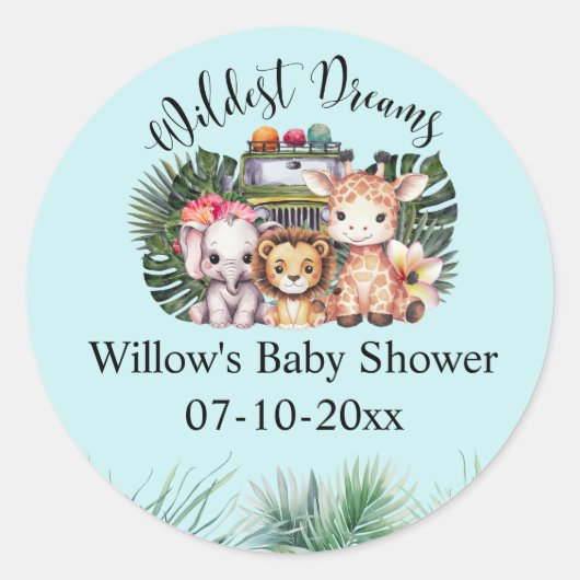Wildest Dreams Safari Adventure Baby Shower  ラウンドシール (正面)