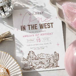 Wildest One カウガール 1歳の誕生日 招待状 ピンク