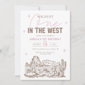 Wildest One カウガール 1歳の誕生日 招待状 ピンク (正面)