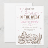Wildest One Cowgirl 1st Birthday Invitation Pink  招待状 (正面/裏面)