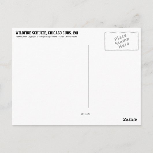 Wildfire Schulte, Chicago Cubs, 1911 ポストカード (裏面)