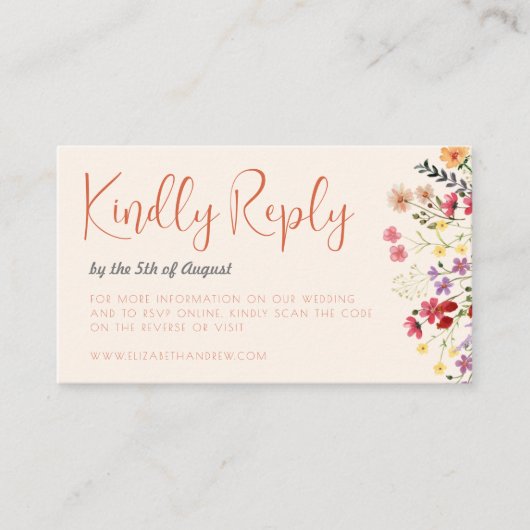 Wildflowerお洒落スクリプトRSVPスキャン結婚の エンクロージャーカード (正面)