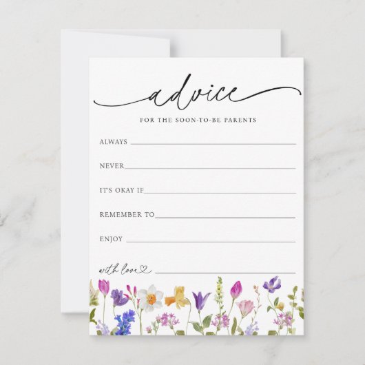 Wildflowerアドバイスのための親の赤ちゃんシャワーカード 招待状 (正面)