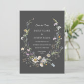 Wildflowerエレガント Black Photo Save the Date 招待状 (スタンド正面)