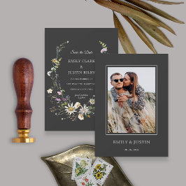 Wildflowerエレガント Black Photo Save the Date 招待状