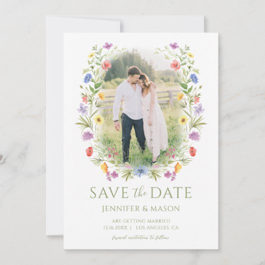 Wildflowerカラフルフローラ日付写真の保存 招待状 (正面)