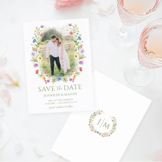 Wildflowerカラフルフローラ日付写真の保存 招待状