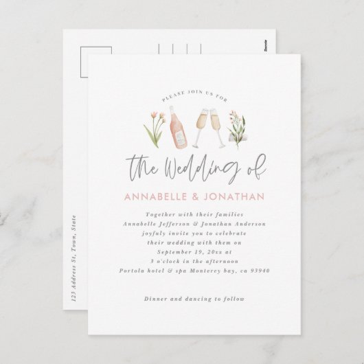 wildflowerフローラシャンパンモダンスクリプトの発表 シーズンポストカード (正面/裏面)