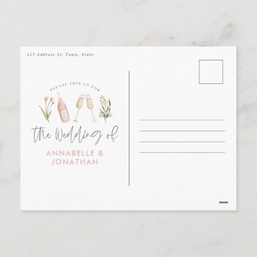 wildflowerフローラシャンパンモダンスクリプトの発表 シーズンポストカード (裏面)