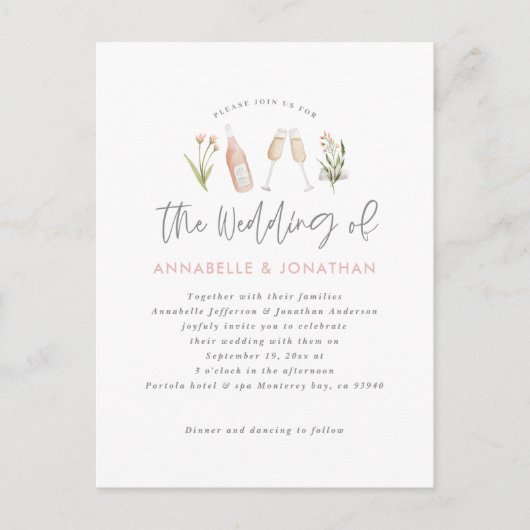 wildflowerフローラシャンパンモダンスクリプトの発表 シーズンポストカード (正面)