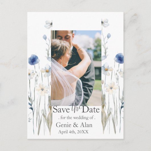 Wildflowerモダン日付の写真を保存 ポストカード (正面)