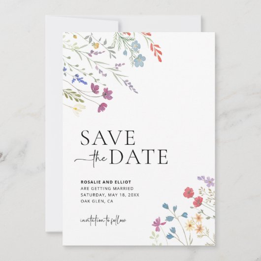 Wildflower日付を保存し、Boho日付を保存 招待状 (正面)