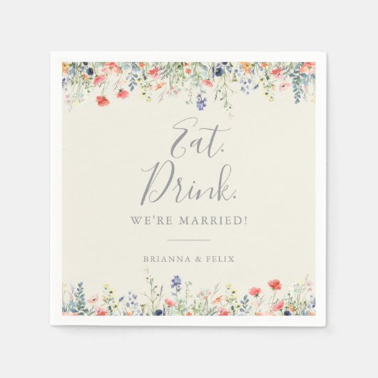 Wildflower食べドリンク我々は結婚した結婚の スタンダードカクテルナプキン (正面)