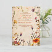 Wildflower テラコッタ フラワー ウォーターカラー ウェディング 招待状 (スタンド正面)