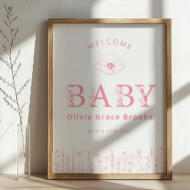 Wildflower ベビーシャワーポスター ダスティピンク Welcome Baby P ポスター