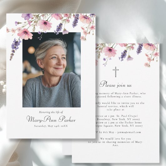 Wildflower "人生の祝賀" 写真葬儀 招待状