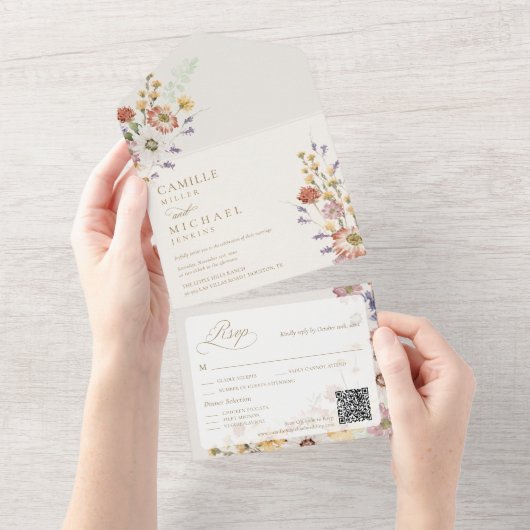 Wildflower 秋の結婚式QRコード オールインワン招待状 (貼ってはがせる)