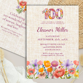 Wildflower 100th Birthday Party - Floral Number 招待状