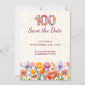 Wildflower 100th Birthday Save the Date マグネット招待状 (正面)