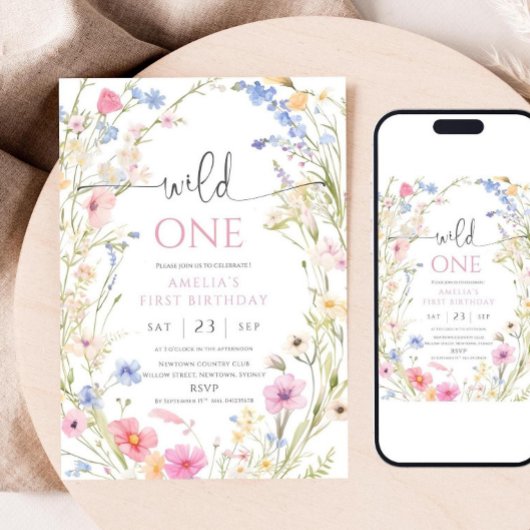 Wildflower 1st Birthday Invitation Template, Edita 招待状