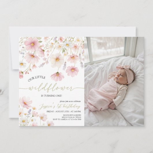 Wildflower 1st Birthday Photo Invitation 招待状 (正面)