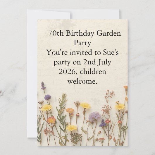 Wildflower 70th Birthday Garden Party Floral  カード (正面)